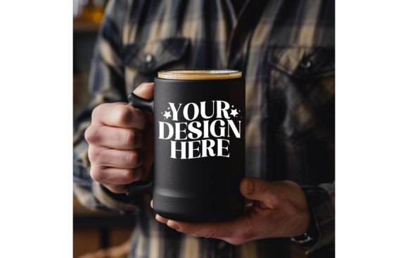 Beer with Man, empty Mug Black Color Mock: The Ultimate Design Asset
