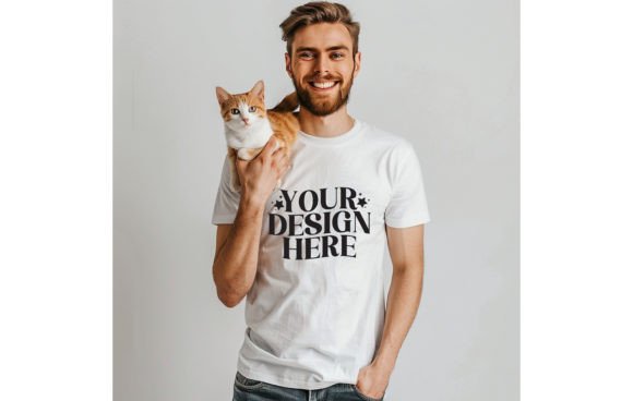 Exploring the Creative Potential of the Cat with Man with Empty T-shirt Color Wh Design