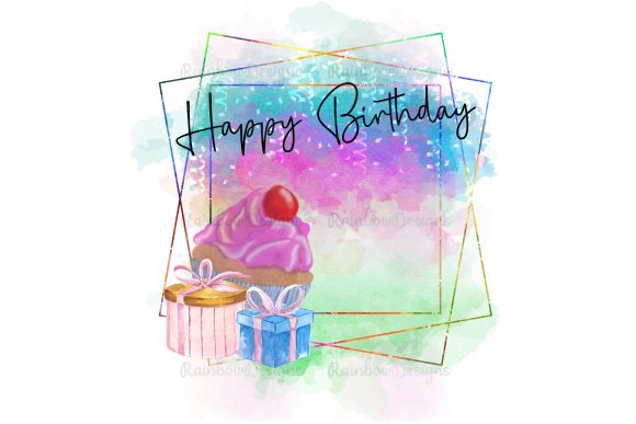 Happy Birthday Watercolour Cake Presents: A Festive Design Asset