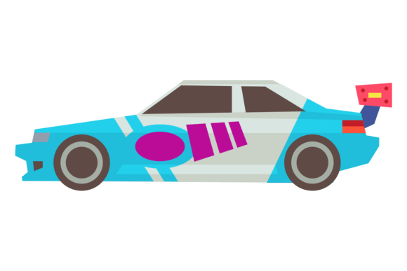 Rally Car Icon: Racing Color Toy Side View in Design