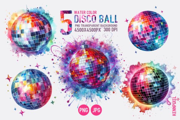 Vibrant Water Color Disco Ball: A Creative Design Asset